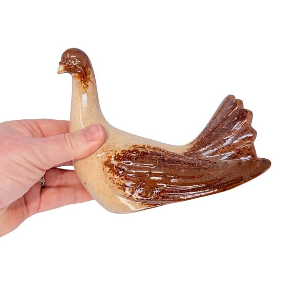 Mid Century Brown Glazed Pottery Dove Figurine Vintage Decor - Picture 9 of 10